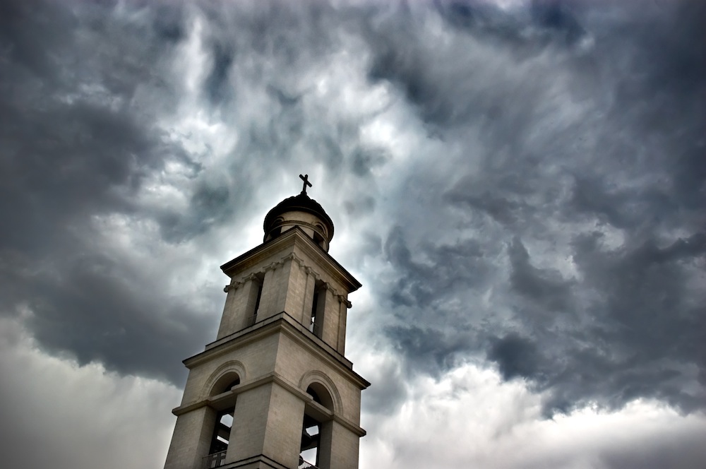 Stone Bell Tower cloudy